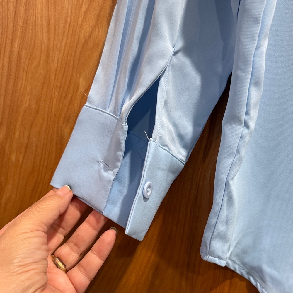 Classic Light Blue Button-Up Blouse - Picture 3 of 3